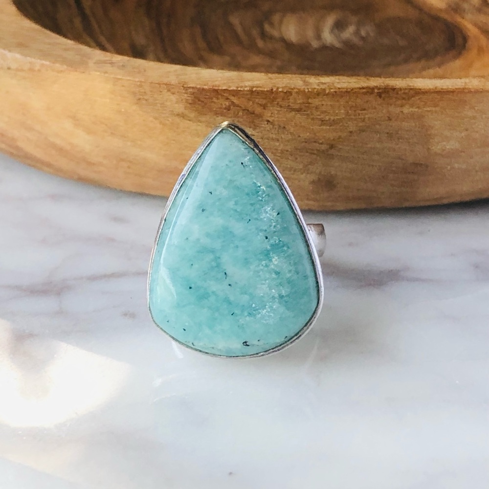 Silver Plated Amazonite Ring - image 2